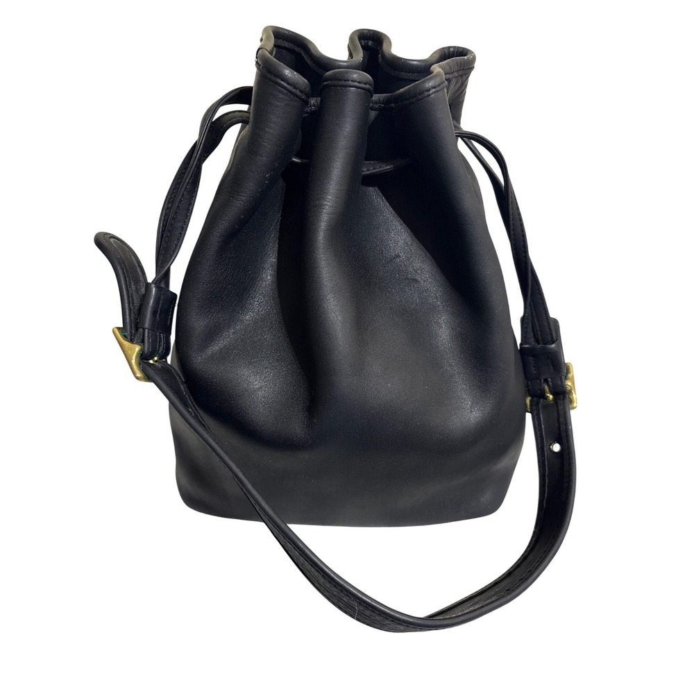 Vintage Coach Black Leather Drawstring Bucket Bag 9952 Made in USA Bras Hardware